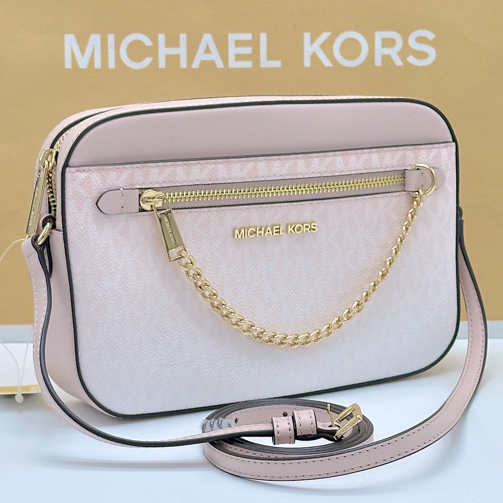 Michael Kors Jet Set Large Ombré Signature Logo East West Crossbody Powder Blush
